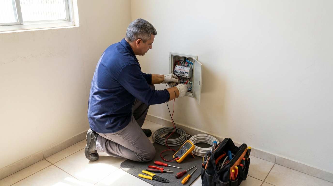 Eletricista atendendo em residência em Sorocaba-SP
